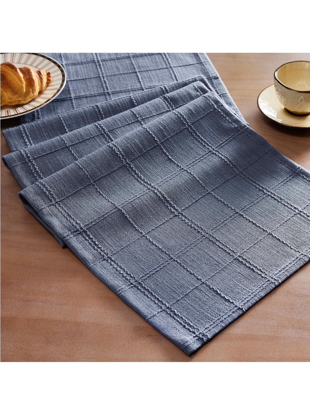 NEW ZeeMart Linen Blend Farmhouse Table Runner. Raised Grid Design Woven Texture